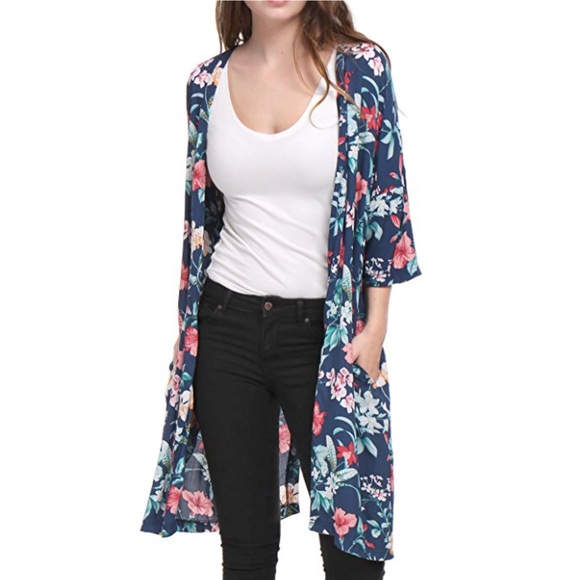 Boutique Sweaters - Open Front Floral Boho Kimono Cardigan